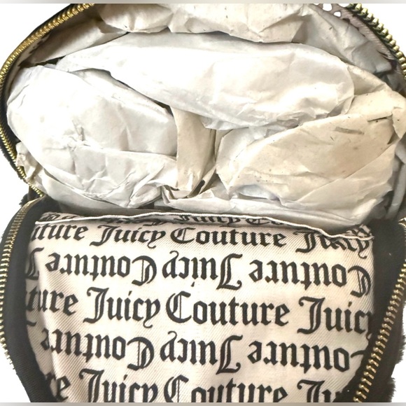 Juicy Couture NWT Black “ Let's Get Cozy” Fur Backpack Heart Pom Pom Keychain - Picture 7 of 11